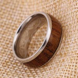 <b>Titanium</b> Steel Wood Grain Diamond <b>Ring</b> Round Brilliant Cut Unisex Everyday Wear Jewelry - Product Image 4
