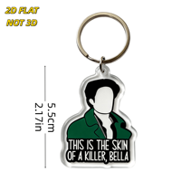 Porte-clés en acrylique Bella Quote « Skin of a Killer » avec silhouette, veste verte et texte gras – Accessoire fantaisie pour clés et sacs