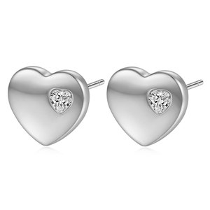 Heart Shape <b>Stud</b> <b>Earrings</b> 12MM Bezel <b>Set</b> Diamond Stainless Steel Gold <b>Silver</b> Color Gift Jewelry for Women - Product Image 5