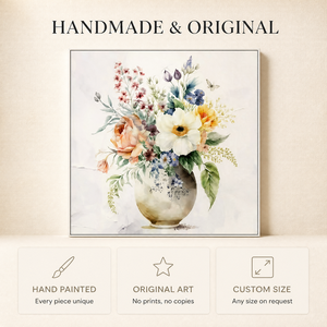 Quadro su Tela con Bouquet Floreale Impressionista Romantico ad Acquerello, Dipinto di Fiori per Camera da Letto, Regalo per Lei, Decorazione - Product Image 4