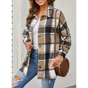 Women's Plaid Shacket Jacket Long Sleeve Button <b>Down</b> Flannel Boxy Fit Autumn Casual Coat Breathable Fashion Outerwear - Product Image 5