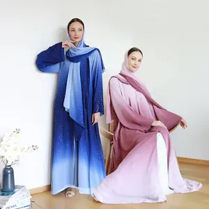 2024 Modest Luxury Dubai Abaya Turkish Women Muslim Dress Glitter Chiffon Kimono Tie Dye Najma Ombre Abaya Matching Hijab Set