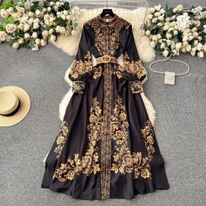 2377# Fashion Runway <strong>Red</strong> <strong>and</strong> <strong>White</strong> Porcelain <strong>Dress</strong> Women's Stand Long Lantern Sleeve <strong>Blue</strong> Floral Print Shirt Robe Vestidos - Product Image 2