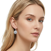 Boucles d'oreilles pendantes élégantes en zircon cubique rond, design halo floral, bijoux en acier inoxydable pour femmes