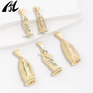 Medalhas de Nossa Senhora de Guadalupe e São C-821, C-806 com Zircônia Cúbica Verde Esmeralda e Transparente, Joias da Fé Católica - Product Image 1