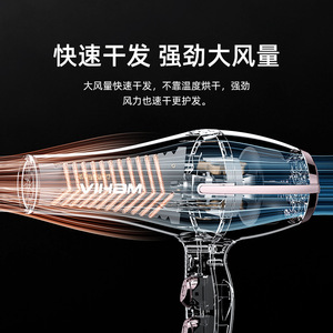 Sèche-cheveux Viham 220V avec moteur DC, ions négatifs, air chaud et froid, buse unique, noir - Product Image 3