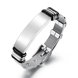 Wholesale Fashion Blank Stainless Steel Bracelet Custom Engraved Adjustable Mesh Chain Bracelets For Men