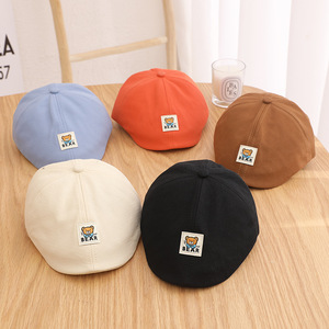 Chapeau béret mignon ourson pour garçons et filles, bérets plats coréens, casquette gavroche de couleur unie pour enfants - Product Image 2
