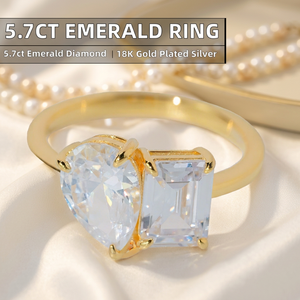 Bague de fiançailles unisexe en or jaune 925 et argent, sertie d'un diamant de laboratoire VVS taille émeraude de 5,7 carats, personnalisée par Jenime - Product Image 2