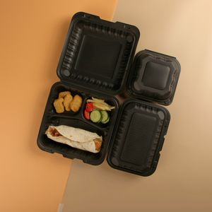Conteneur noir Restaurant à <span class=keywords><strong>emporter</strong></span> en plastique plateau alimentaire conteneurs Togo déjeuner PP <span class=keywords><strong>assiette</strong></span> jetable avec couvercle - Product Image 1
