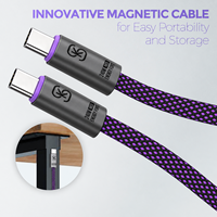 Câble USB-C vers USB-C SIKAI Compact 5A avec fixation magnétique, cordon tressé 5A PD 3.1 pour batterie externe, iPhone, ordinateur portable, 480 Mbps, 240 W, plat