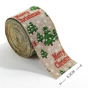 Rubans de Noël en lin à bordure filaire, imprimés personnalisés avec Père Noël, flocons de neige et voitures, pour sapins de Noël - Product Image 4