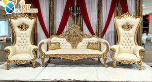 Compre Sofás de Boda Tallados a Mano Estilo Real, Exquisito Juego de Sofás Nupciales Blancos y Dorados para Grandes Escenarios de Recepción - Product Image 3