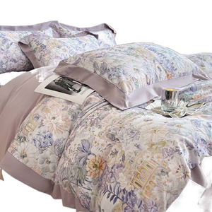 Parure de lit Qiu Rou en coton imprimé numériquement, 60 fils, teinture réactive, motif floral, housse de couette, taies d'oreiller et drap - Product Image 5
