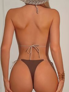 Maillot de bain bikini triangle personnalisé pour femme, avec liens latéraux ajustables, deux pièces, pour les vacances d'été - Product Image 4