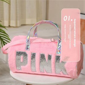 Sac à bandoulière rose unique en peluche, design elliptique, paillettes scintillantes, grande capacité, parfait pour les femmes, automne et hiver - Product Image 4