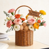 Panier à main en faux rotin, pot de fleurs rond en plastique tressé, porte-fruits, rangement décoratif rustique pour la maison et le jardin
