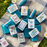 Jeu de Mahjong américain Miss Darling Blue Strip, jeu de table portable pliable personnalisé de luxe en acrylique à 4 couches avec 160 tuiles