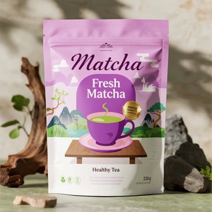Sachet Doypack refermable en plastique PE de qualité alimentaire avec fermeture éclair pour l'emballage de poudre de thé vert - Product Image 1