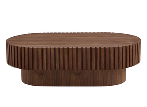 Modern Handcraft Drum Oval Wooden Coffee Table for Living Room <b>Small</b> Sturdy Pedestal Office Set - Product Image 2