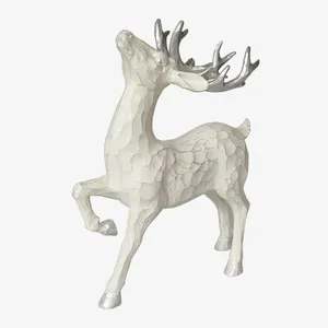 家の装飾シルバーレジンスタンディング木彫り効果トナカイ像ポリレジン鹿彫刻置物クリスマスデコレーション