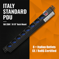 Multiprise industrielle italienne de base pour rack de serveur 19 pouces 1U 1.5U, 6/7/12 voies, prises orientées à 45 degrés, norme EIA, montage en rack