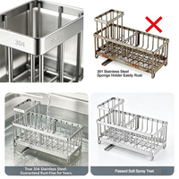 Support à éponge en acier inoxydable SS304 antirouille avec bec rotatif, organiseur de comptoir en maille pour rangement sous évier de cuisine