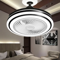 Ventilateur de plafond lumineux moderne pour chambre à coucher et salon, design noir et blanc, télécommande, 80W LED