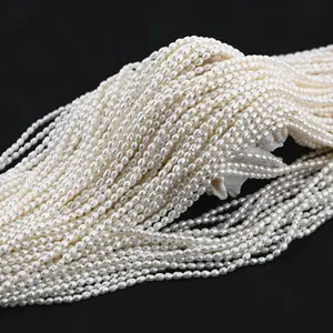 3-4mm Small Size Seed Rice Drop Oval Shape Real Genuine Freshwater Pearl Bead String Strand Perlas De Rio