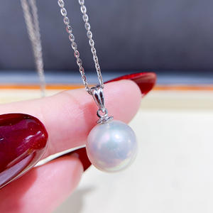 S925 Silver Pendant 9-13mm Round Beads DIY Pearl Accessories with Empty <b>Stand</b> Black <b>Necklace</b> 31066 - Product Image 2