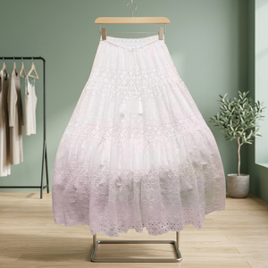 Women's Customized Color <b>Elastic</b> Waist Solid A-Line Maxi Skirt Dress Summer Tassel Casual Comfortable High-quality Made of Rayon - Product Image 2