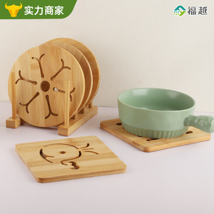 Tapis isolant thermique en bambou, carré, de style japonais, épaissi avec un design ventilé pour tasse à thé, bol, assiette, service à thé - Product Image 4