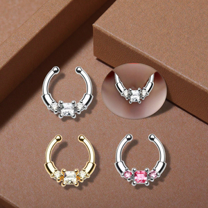 Faux Septum Piercing Nez Anneau Carré Zircon Nez Corps Bijoux En Gros Faux Septum Zircon Faux Nez Anneau - Product Image 6
