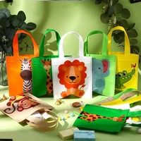 Safari Favor Sacs avec Poignée Non Tissé Jungle Animal Cartoon Goody Sacs Lion Tigre Éléphant Singe Crocodile Girafe enfants