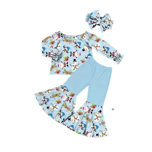 高品質のクリスマスカスタムセット幼児の女の子の服2個セットチュニックトップスベルボトムパンツ