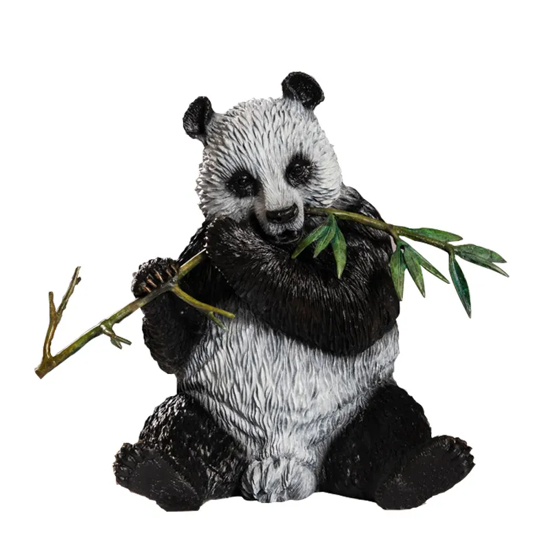 Vida Tamanho Estátua de Bronze Panda Que Come o Bambu do Metal Escultura Animal