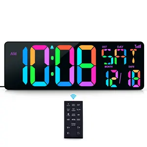17.2" Large Screen Glowing LED Jumbo Display Remote Control Color Changing Digital Wall Clock Bling Electronic Alarm Clock