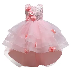 Flauschiges Prinzessin-Ballkleid im europäischen Stil für Mädchen von 10 Jahre alten orange farbenen Kinderprinzessin-Kleid-Blumenmädchen-Party kleidern