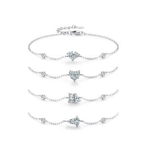 Pulsera de Cadena con Diseño Geométrico de Corazón Simple en Plata de Ley S925 con Circonita para Mujer, Regalo de San Valentín, Versión de Cobre Personalizable - Product Image 1