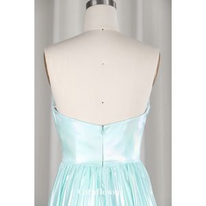 时尚现代绿色光泽缎面马克西连衣裙直筒裙，带褶肩甜心无袖u型背拉链，适合派对 - Product Image 6