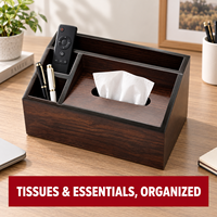 Boîte à mouchoirs trapézoïdale en MDF imitation bois de noyer, organiseur de bureau, support pour télécommande et stylos, boîte de rangement multi-compartiments pour la maison et le bureau