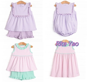 Abiti Estivi a Righe <span class=keywords><strong>Rosa</strong></span> per Bambine con Colletto a Volant, <span class=keywords><strong>Vestito</strong></span> Personalizzato per Bambine con Set di Pantaloncini Abbinati, Abbigliamento per Bambine - Product Image 6