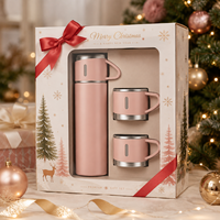 Coffret Cadeau de Noël : Bouteille Isotherme Sous Vide 500ml en Acier Inoxydable 304 avec Trois Tasses – Personnalisable avec Logo