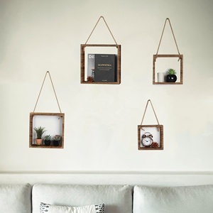 مجموعة من ديكور الجدار ريفي الخشب العائمة شنقا أرفف مربعة مثبتة على الحائط مكعب عرض الظل التخزين لغرفة المعيشة - Product Image 4