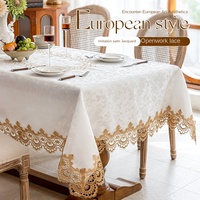 Nouvelle nappe LongShow de style européen en satin floral 100% polyester, bordure en dentelle jacquard rose, épaisse, carrée