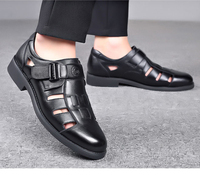 Sandales d'été pour hommes en cuir de vache à bout fermé, respirantes, décontractées, à motif ajouré, avec fermeture à enfiler, chaussures de type extérieur