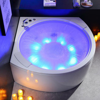 Bain à remous 2 personnes rond pour salle de bain SPA en coin avec robinet de douche Baignoire à jet d'air en acrylique Lumière colorée