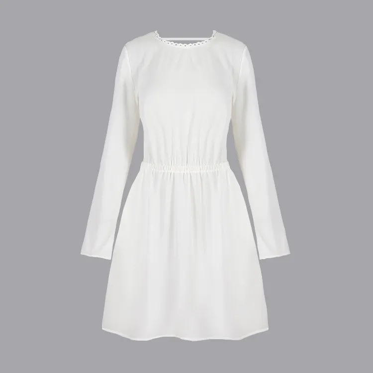Cheap wholesale elegant dresses solid color lace backless long sleeve maxi dress