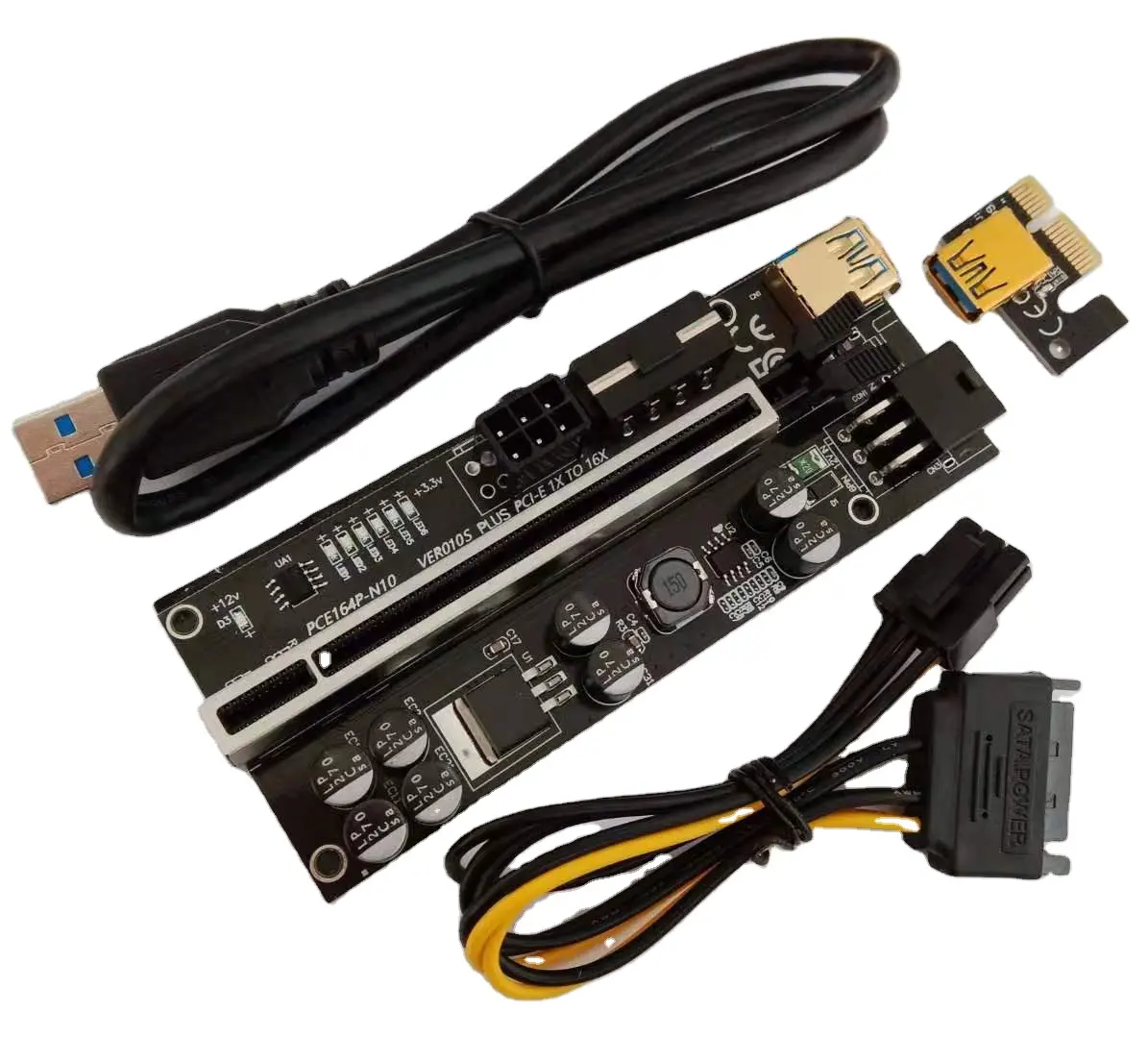 במלאי 010S בתוספת Riser PCI Express מתאם Molex 6Pin SATA USB 3.0 הארכת כרטיס 1X כדי 16X Ver010S גבוהה באיכות