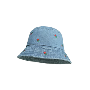 Cappello da Pescatore in Denim Lavato all'Ingrosso, Cappello Divertente per Feste all'Aperto e Viaggi con Ricamo di Piccole Bacche - Product Image 4